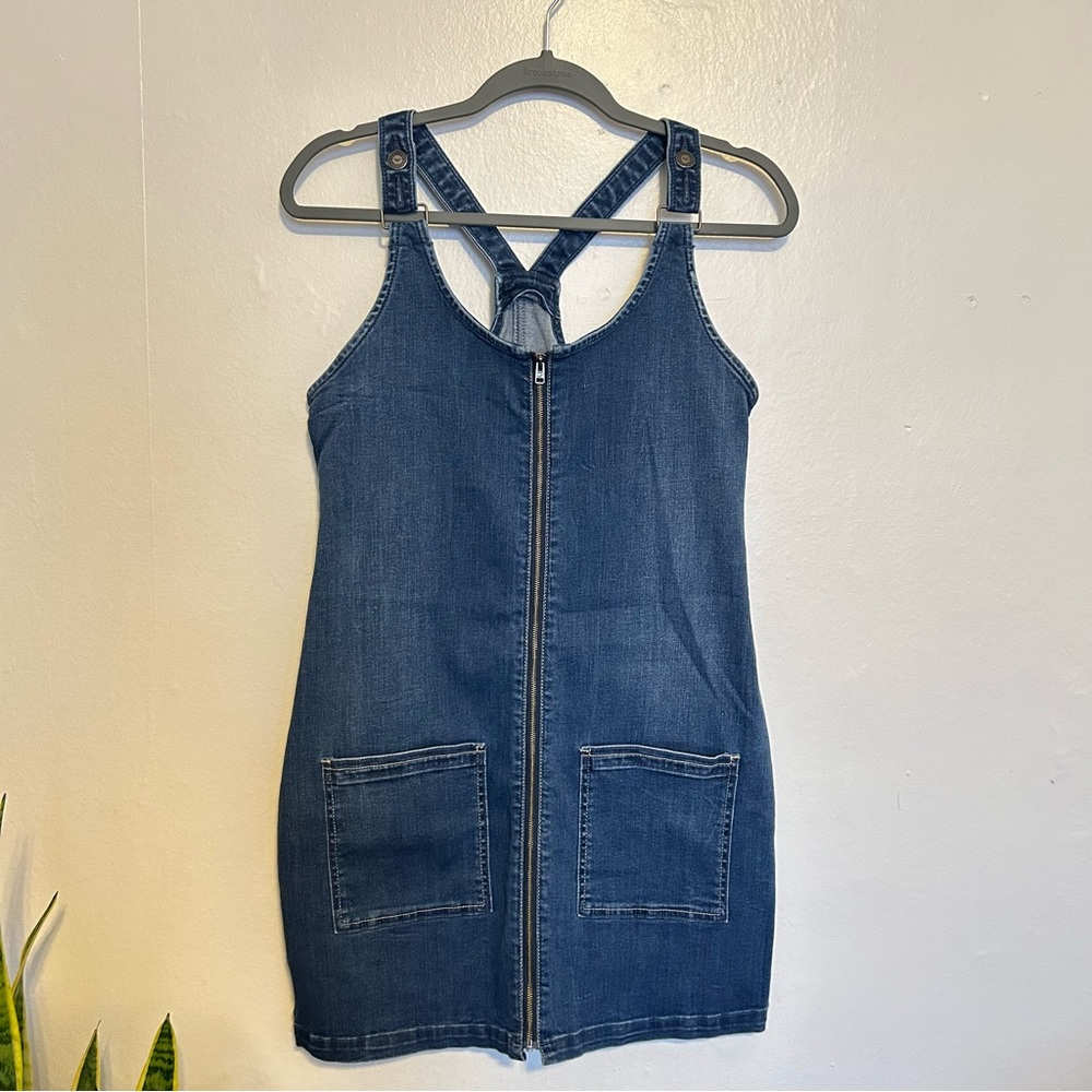 Hollister Denim Dark Wash Dress with Full Front Zipper Closure and Pockets